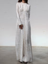 Mutedance 25 Autumn and Winter Round Neck Long Sleeve Waist Dress Flower Dye MD-MD25FW98-hoary